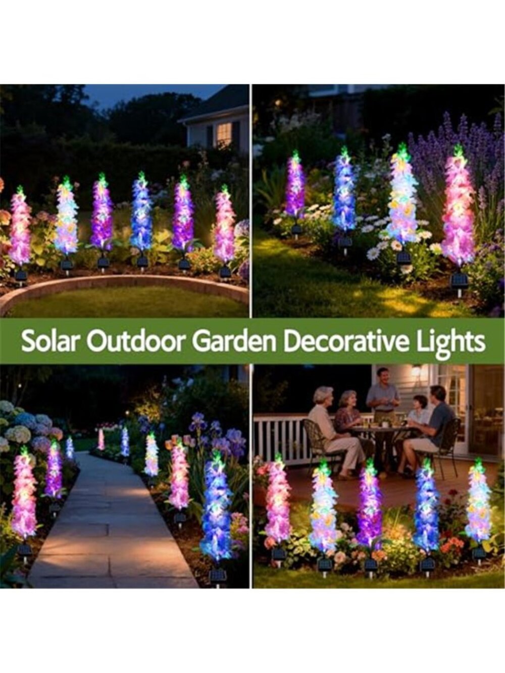 Solar Garden Lights, Solar Delphinium Flowers Lights 4 Pack 80 LEDs, Waterproof